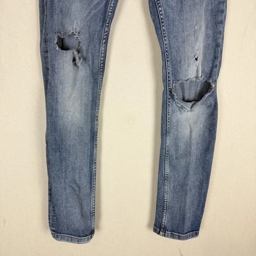 Topman‎ Jeans Mens 30x29 Blue Medium Wash Slim Skinny Distressed Stretch Denim
